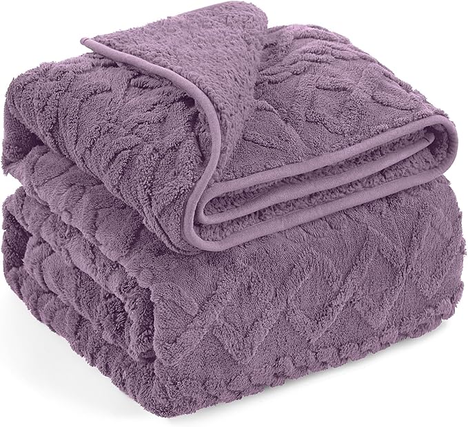 Wemore Weighted Blanket for Adults Twin Size 15 lbs, Dual Sided Soft Fuzzy Jacquard Sherpa Weighted Blankets for Sleeping, Cozy Fluffy Knitted Heavy Blanket for Couch Bed, Purple, 60 x 80 inches