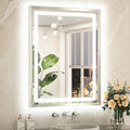 TETOTE 28 x 36 Bathroom LED Mirror Brushed Bright Nickel Metal Frame Frontlit & Backlit Vanity Mirror Anti-Fog Stepless Dimmable 3 Colors White/Warm/Natural Mirror with Lights Wall-Mounted