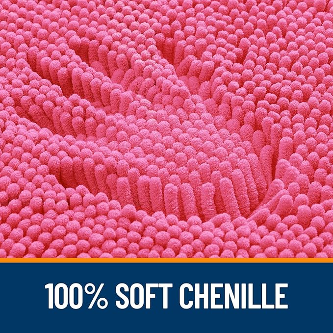 OLANLY Bathroom Rugs 59x20, Extra Soft Absorbent Chenille Bath Rugs, Rubber Backing Quick Dry, Machine Washable Bath Mats for Bathroom Floor, Tub and Shower, Home Decor Accessories, Hot Pink