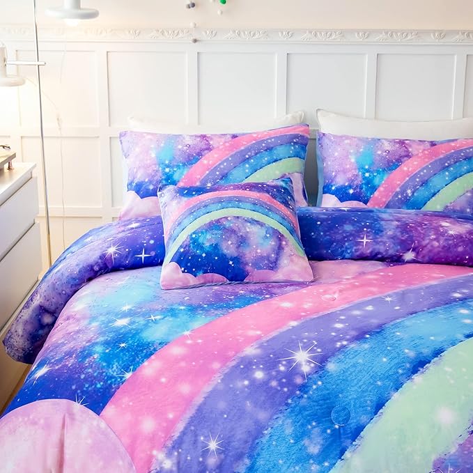 ANGIYUIN Tie Dye Blue Twin Size Comforter Sets for Kids Girls 6 Pieces Colorful Rainbow Bed in A Bag Pastel Gradient Galaxy Bedding Sets with Sheets, Comforter and Pillowcases for Teens Kids