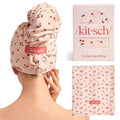 Kitsch XL Microfiber Hair Towel Wrap for Women – Ultra Absorbent Microfiber Towel for Wet, Curly, Long or Short Hair – Quick Dry, Anti-Frizz Hair Wrap – Cherry Print, 40x24 inches