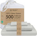 Threadmill 500 Thread Count Twin-XL Size Damask Stripe, 3 Pc Luxury Cotton Bed Sheet Set, Silky Soft Light Grey Sheets with 15" Elasticized Deep Pocket, 1 Pillowcase & Free Tote Bag