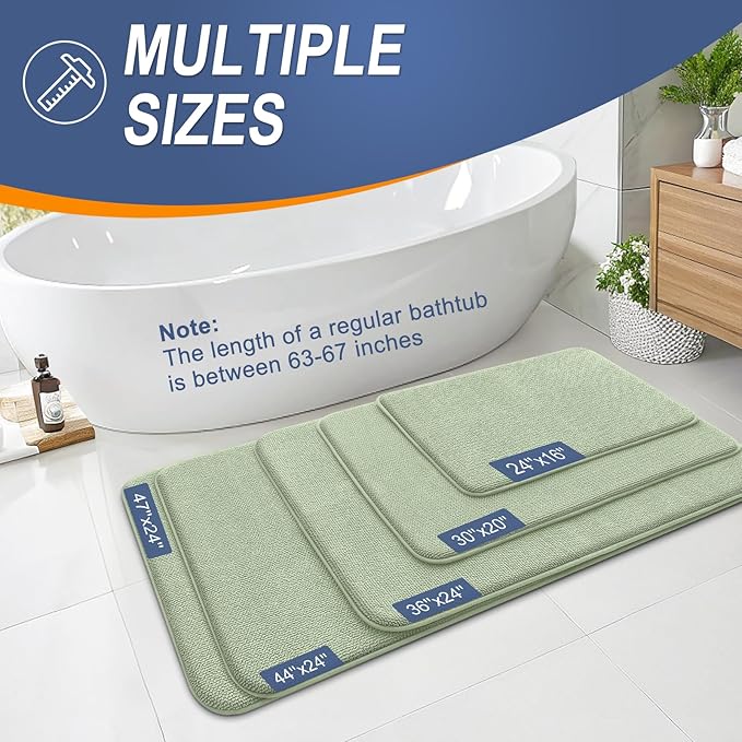 OLANLY Thick Memory Foam Bath Mat Rug 34x21, Extra Soft Absorbent Bathroom Rug, Quick Dry Bath Mats, Non-Slip, Machine Washable Carpet for Bathroom, Tub and Shower, Home Decor Accessories, Sage Green