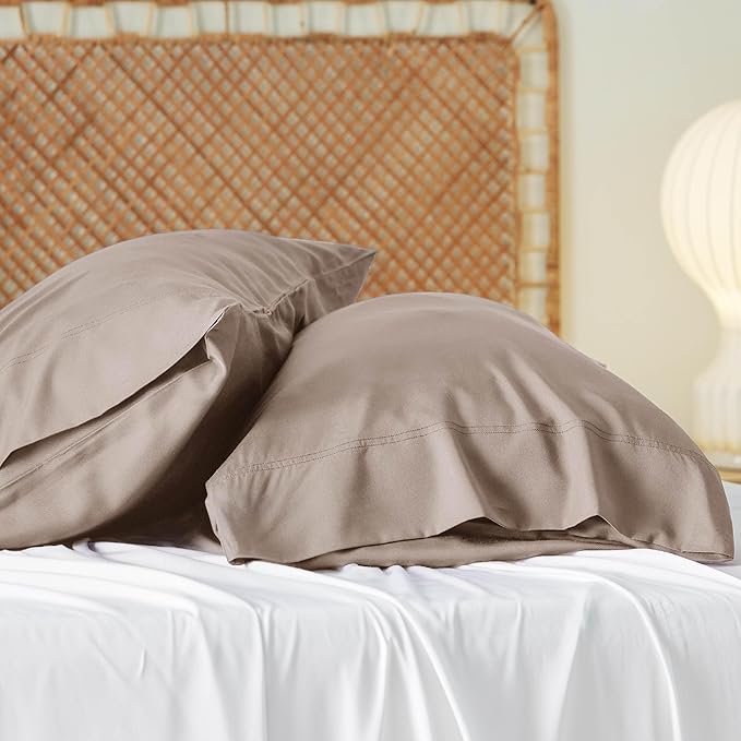 Bedsure King Size Pillow Cases Set of 2, Cooling Pillow Cases King, Rayon Derived from Bamboo Taupe Pillowcases, Breathable & Silky Soft Cool Bedding Pillow Covers with Envelope Closure, 20x36 Inches