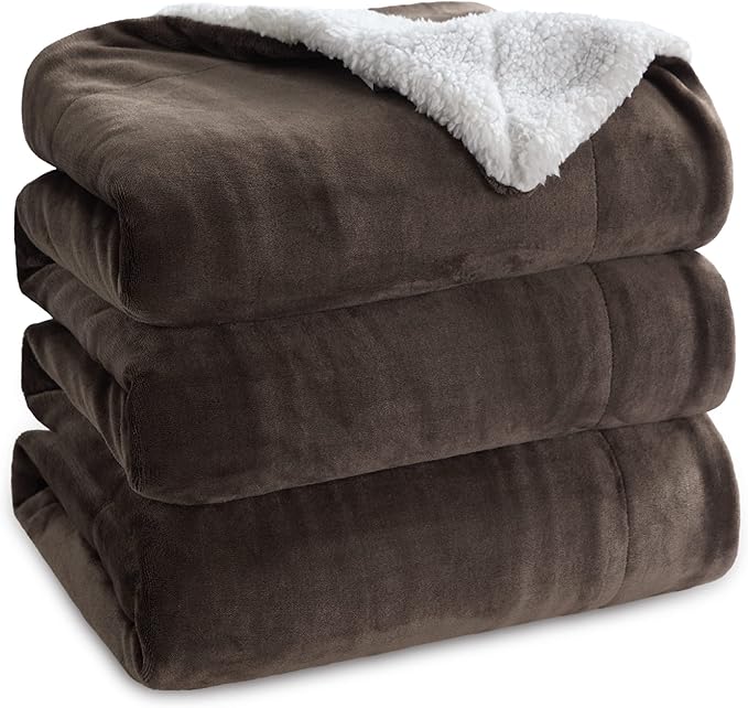 Bedsure GentleSoft Sherpa Fleece Blankets Queen Size for Bed - Thick and Warm Throw for Women and Men, Soft Fuzzy Plush Queen Blanket for Winter, Brown, 90x90 Inches