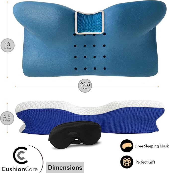 Cooling Gel Cervical Neck Pillow for Pain Relief Sleeping – Ventilated Blue Memory Foam - Orthopedic Contour Pillow for Side, Back, Stomach Sleeper - Ergonomic Neck and Shoulder Support Pillows