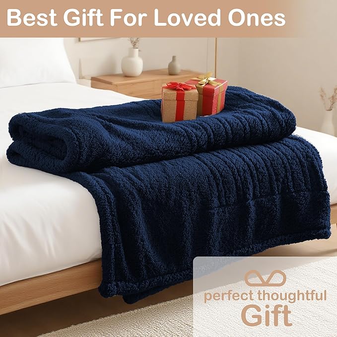 Electric Heated Blanket 6 Heating Settings & 1-10H Auto Off Full 72×84 Double Sided Plush Sherpa Ultra-Soft Warm Thick, Machine Washable, Fast Heating, Home Office Dark Blue