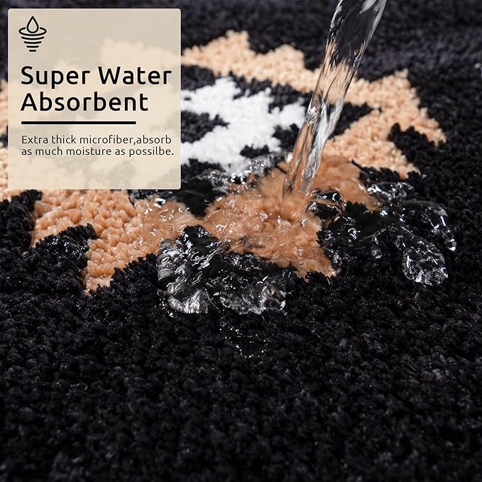DEXDE Bathroom Rugs 24x36 Black Boho Aztec Bath Mat, Non Slip Western Geometric Bath Rugs Luxury Soft Absorbent Carpet for Bathroom Shower Kitchen Entryway Farmhouse Modern