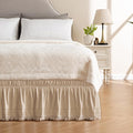 MIYE Wrap Around Ruffled Lace Bed Skirt, Elastic Dust Ruffle with Adjustable Belts, Easy to Put On, Bed Frame Cover, Machine Washable (Tassel Ruffle/Beige, Full/Twin-12.5" Drop)