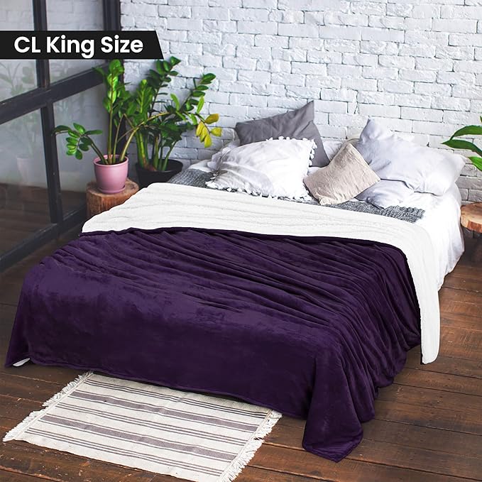 Utopia Bedding Sherpa Blanket California King Size (Plum, 102x96 Inches) - Soft Plush Fleece Reversible Blanket for Bed, Sofa, Couch, Camping and Travel