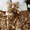 Cozy Bliss Faux Fur Throw Blanket Queen Size, Fuzzy Soft Plush Thick Bubble Blanket for Bed Couch Bedroom Living Room, 90x90 Inches Tie-dye Brown