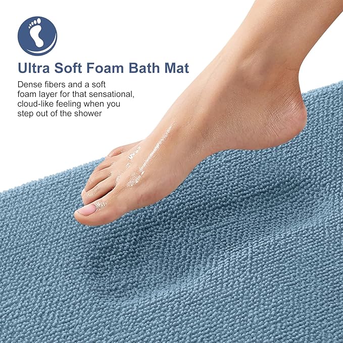 OLANLY Thick Memory Foam Bath Mat Rug 70x24, Extra Soft Absorbent Bathroom Rug, Quick Dry Bath Mats, Non-Slip, Machine Washable Carpet for Bathroom, Tub and Shower, Home Decor Accessories, Airy Blue