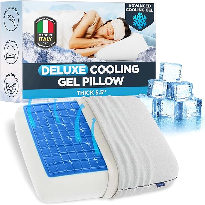 Technogel Deluxe Cooling Gel Pillow - Patented Cooling Technology, Odorless Memory Foam – Breatable Ergonomic Support for Side & Back Sleepers with Washable Cover, 5.5" (Thick)