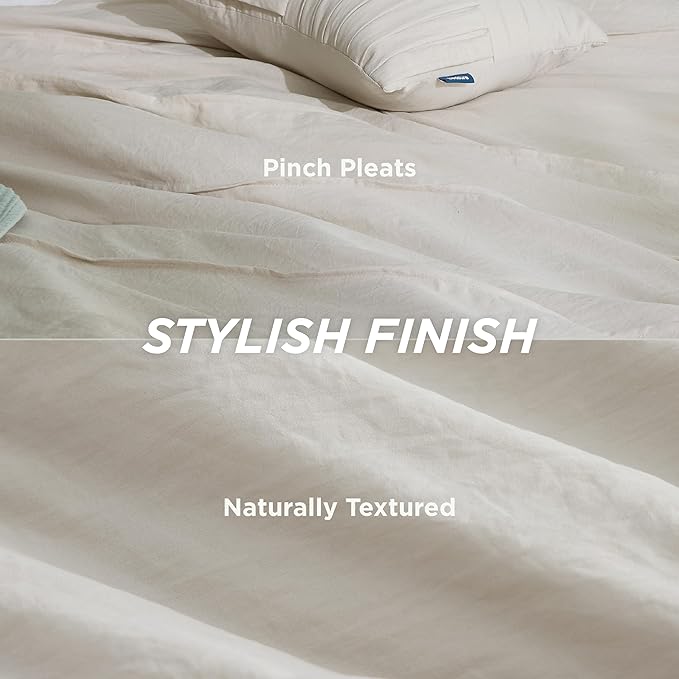 Bedsure California King Comforter Set - 4 Pieces Pinch Pleat Bed Set, Beige Boho Bedding for All Season, 1 Soft Comforter, 2 Pillowcases, 1 Decorative Pillow