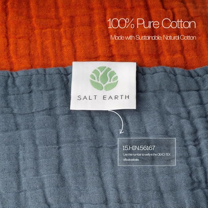 Salt Earth 100% Cotton Muslin Blanket, Gauze 55"X75" Twin, 6 Layered for Couch, Bed, Living Room, Home, Lightweight & All Season Blankets & Throws, Easy wash, Skin Friendly (Picante/Dark Slate)