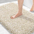 Yimobra Luxury Bathroom Rugs, Fluffy Bath Mats, Non Slip, Water Absorbent Microfiber, Machine Washable, Plush Runner Shower Rugs, Thick Matts for Bathroom Floor/Tub, 47"x 24", Light Beige and White