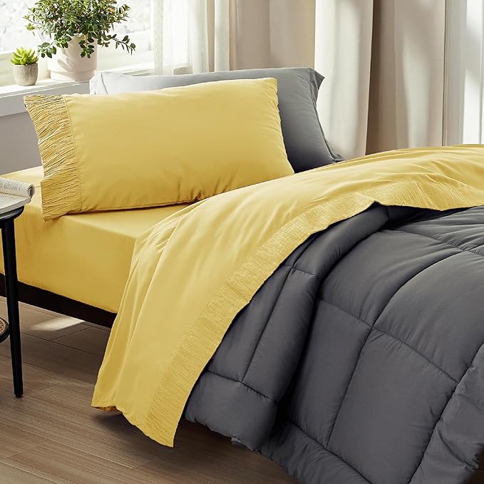 Bedsure Twin XL Sheet Sets Dorm Bedding - 3 Pieces Soft Extra Long Twin Sheets, Hotel Luxury, Easy Care Microfiber for Women, Men, Yellow