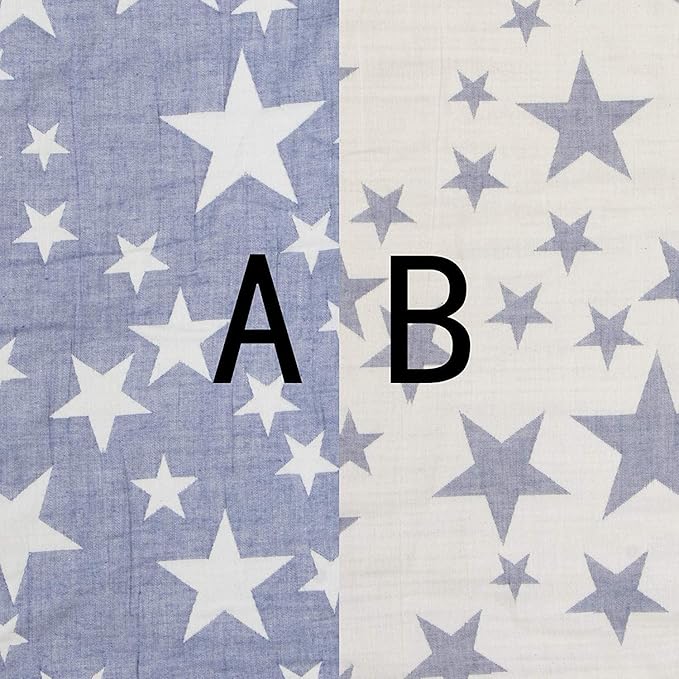 NTBAY 3 Layers Cotton Muslin 68x92 Twin Bed Blanket, Super Soft Breathable Thermal Yarn Dyed Quilt for Adults, Perfect Lightweight Blanket for Couch Sofa Bed All Seasons, Blue Stars