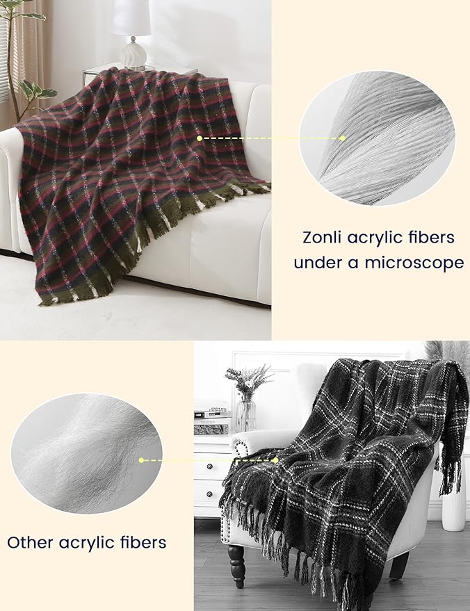 ZonLi Christmas Plaid Throw Blanket, Christmas Decorative Plaid Blankets,Vintage Throws with Tassel for Couch, Bed, Sofa, Chair, Outdoor, Cozy Warm Lightweight Farmhouse Blankets,50" x 60"