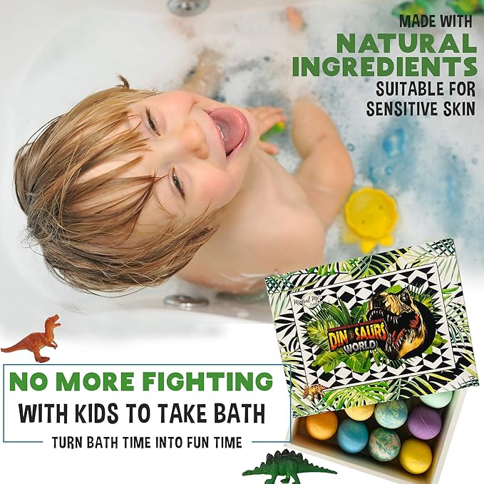 Bath Bombs for Kids with Surprise Inside - 12 Dinosaur Bath Bombs with Toys, Organic Colorful Bubble Bath Fizzies, Dino Egg Bath Bomb w/Rich Bubbles, Stocking Stuffers Christmas Gifts for Kids, Boys