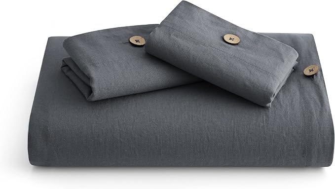 Bedsure Linen Duvet Cover King Size - Linen Cotton Blend Bedding Set, Soft & Cozy, 3 Pieces, 1 Duvet Cover 104x90 and 2 Pillowcases, Charcoal Grey Color Cooling Bedding, Comforter Sold Separately