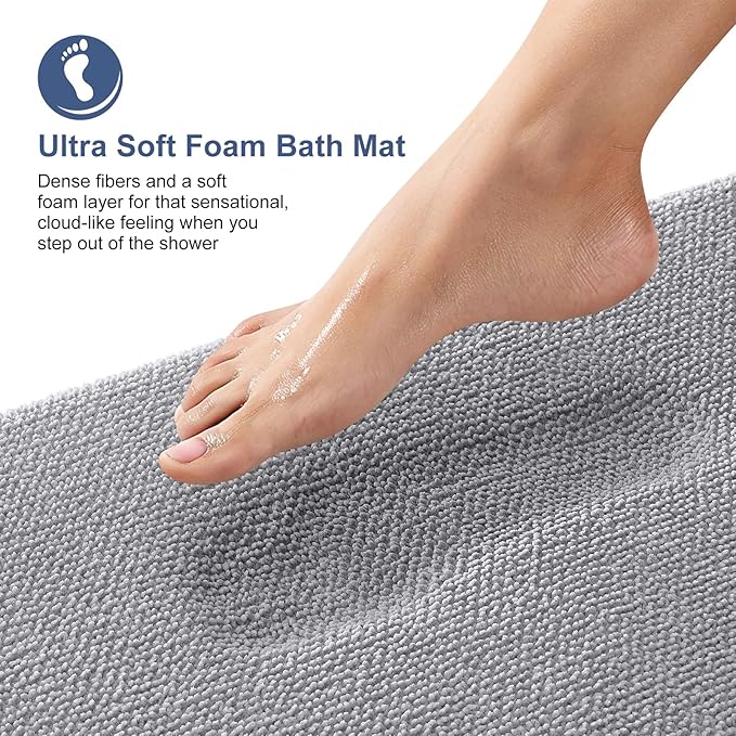 OLANLY Thick Memory Foam Bath Mat Rug 47x32, Extra Soft Absorbent Bathroom Rugs, Quick Dry Bath Mats, Non-Slip, Machine Washable Carpet for Bathroom, Tub and Shower, Home Decor Accessories, Grey