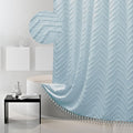 Boho Fog Blue Shower Curtain Woven Fabric Cute Shower Curtain, 72 x 72 Tufted Chevron Textured Striped Modern Farmhouse Minimalist for Bathroom