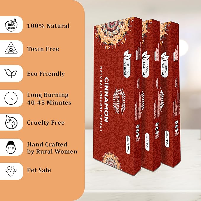 Raajsee Cinnamon Incense Sticks 100gm, Charcoal Free - !00% Natural - Organic Non-Toxic Insence Sticks, Inscents Made with Upcycled Flowers, Meditation Gifts – Spiritual Cleansing