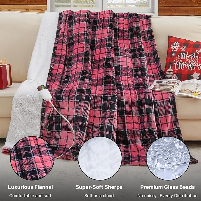 Pink Heated Weighted Blanket for Adults Queen Size 15Lbs 60"x80", 2-in-1 Electric Heating Pad Lap Heavy Blanket for 140-160lbs for Couch Bed, 10 Level 1-8H Auto Off, Birthday Gifts for Women Mom Girls