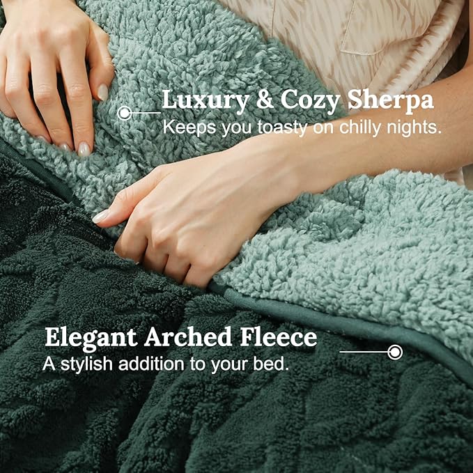 Sherpa Fleece Adult Weighted Blanket Great for Sleep, 15 lbs Dual Sided Soft Fuzzy Heavy Blankets for Couch Bed Sofa, Cozy Warm Fluffy Jacquard Throw for Winter (Green, 60" x 80", 15 Pounds)