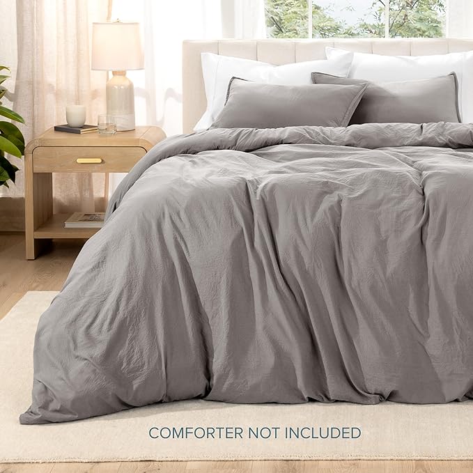 Bare Home Microfiber Duvet Cover Set - Ultra Soft Washed Microfiber - Full Size - Linen-Like Look - Easy Care - Breathable Fabric - Our Softest Duvet Cover Set (Full, Frost Grey)