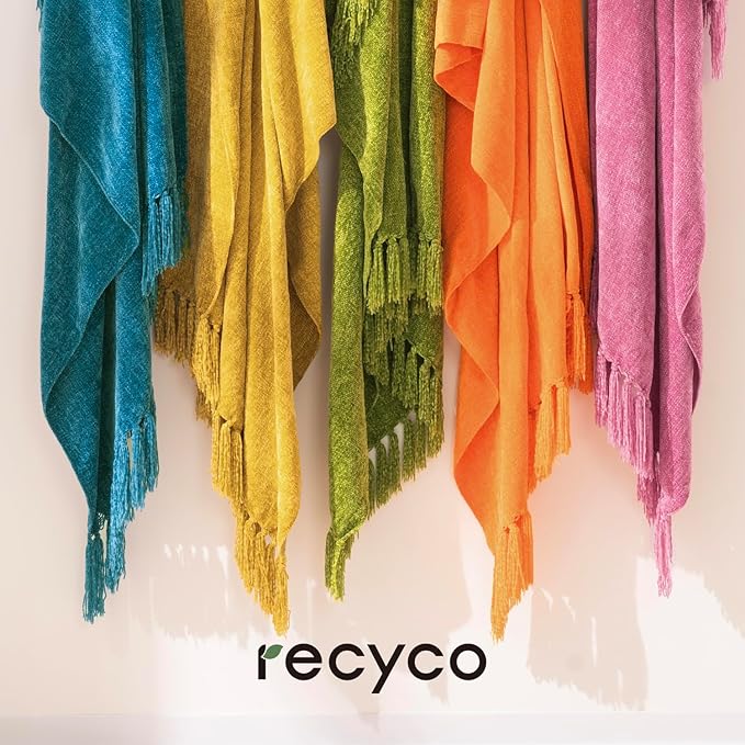 RECYCO Throw Blanket Soft Cozy Chenille Throw Blanket with Fringe Tassel for Couch Sofa Chair Bed Living Room Gift (Mustard Yellow, 60'' x 80'')