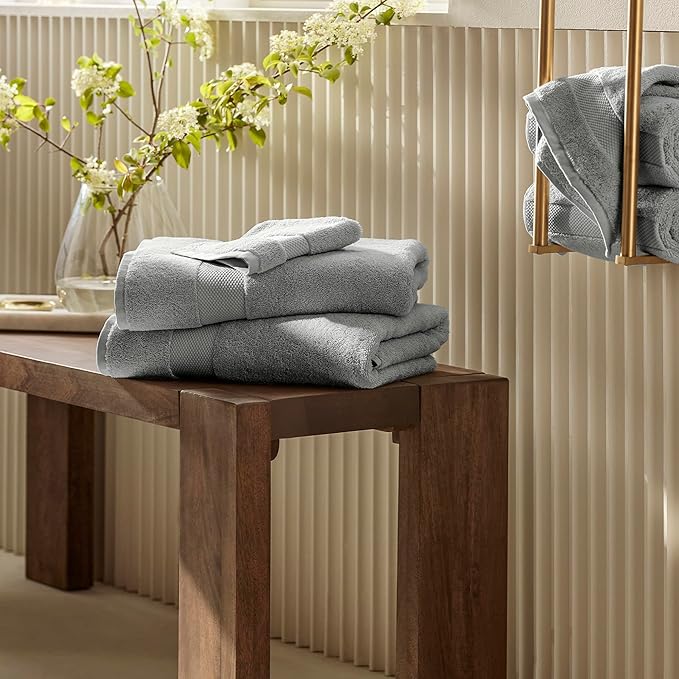 BOLL & BRANCH Plush Bath Towel Set - Shore - 6 Piece - Includes 2 Bath Towels, 2 Hand Towels & 2 Washcloths - 100% Organic Cotton - Ultra Soft & Luxurious - Quick Absorbing