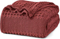 PHF 100% Cotton Waffle Weave Blanket Twin Size for Bed, Soft Lightweight & Breathable, All-Season Comfort, Luxury Aesthetic Woven Bedding for Home Decor, 66"x90", Wine Red
