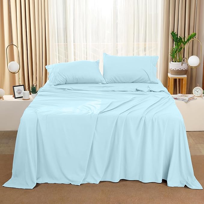 Utopia Bedding Queen Bed Sheets Set - 4 Piece Bedding - Brushed Microfiber - Shrinkage and Fade Resistant - Easy Care (Queen, Ice Blue)