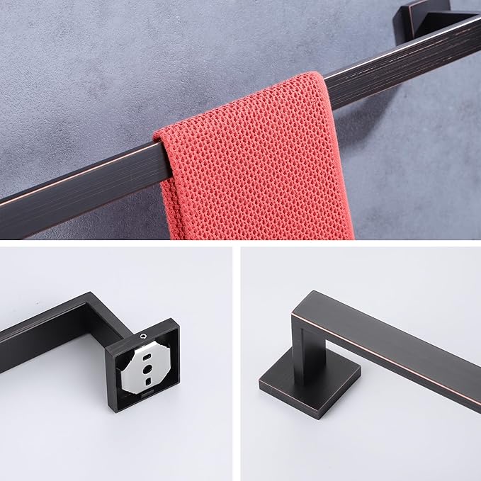 LANC ORB 32-Inch Towel Bar for Bathroom Kitchen Square Towel Rack, Total-34 Towel Rod Oil Rubbed Bronze Bath Towel Holder Heavy Duty Wall Mounted Towel Hanger Shower Towel Rail, A8804ORB-8P1