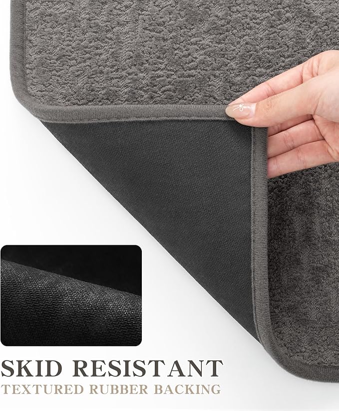 chakme Bathroom Rug Sets 5 Piece, Ultra Thin Bath Mat Quick Dry, Absorbent, Non Slip, Machine Washable, Dark Grey, 5 Piece