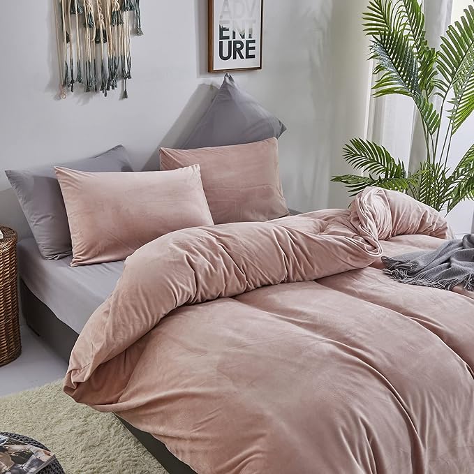 Cottonight Pink Velvet Comforter Set Full - Blush Flannel Bedding, Plain Dusty Winter Blanket Quilt, Modern Heavyweight Warm 3 Piece for Full Bed