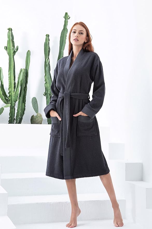 SEYANTE Organic Turkish Cotton Terry Hooded Kimono Bathrobe, Robe for Women