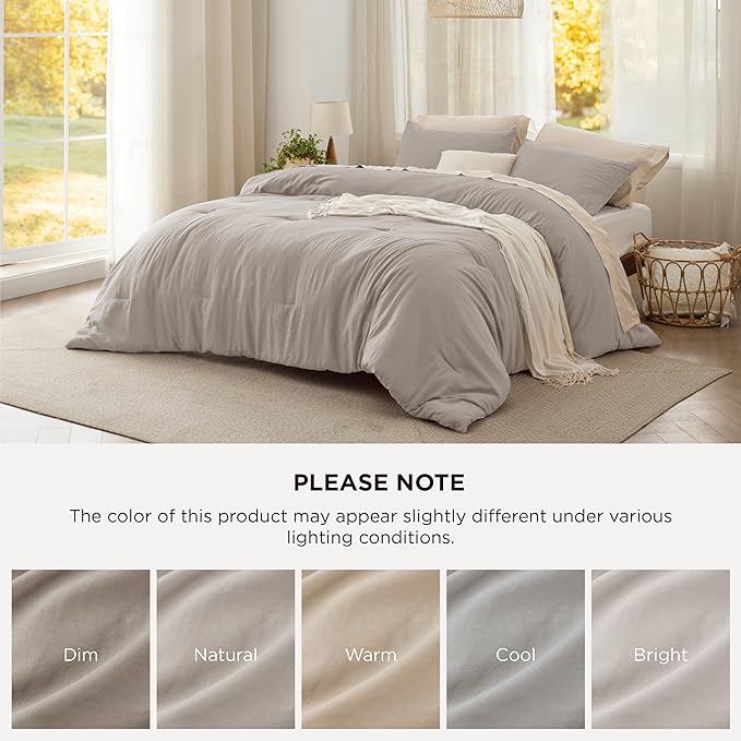 Bedsure California King Size Comforter Set, Linen Soft Prewashed Bedding for All Seasons, 3 Pieces GentleSoft™ Down Alternative Bed Set, 1 Lightweight Comforter (104"x96") and 2 Pillowcases (20"x36")