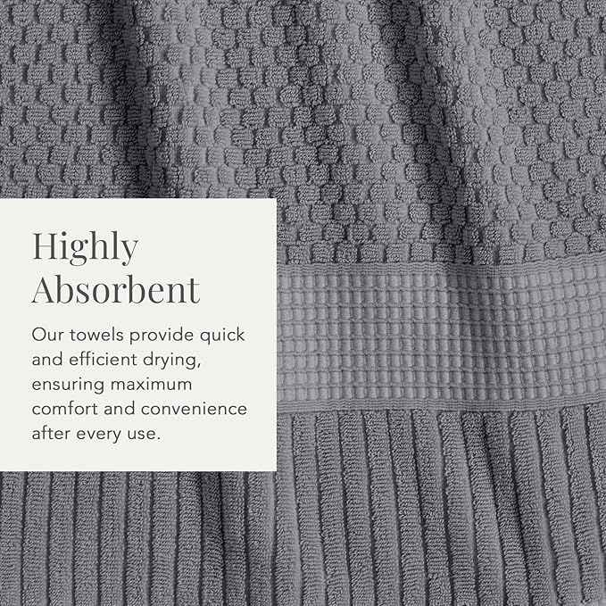 NY Loft 100% Cotton Hand Towel 6 Pack | Super Soft & Absorbent Quick-Dry Hand Towels 16" x 28" |Textured and Durable Cotton | Trinity Collection (6 Pack Hand Towel, Charcoal Grey)