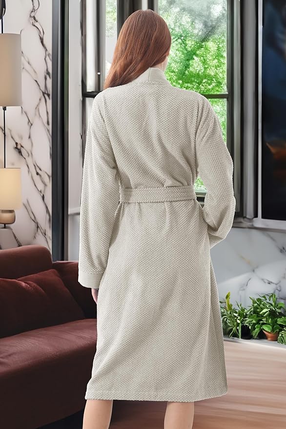SEYANTE Organic Turkish Cotton Terry Hooded Kimono Bathrobe, Robe for Women
