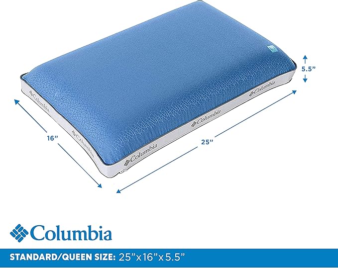 Columbia Cooling Gel Memory Foam Pillow - Comfortable and Supportive with Cooling & Breathable Features - Removable Washable Cover, Queen