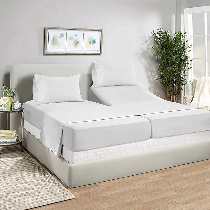 LANE LINEN Split King Sheets Set – 450 Thread Count 100% Cotton Bed Sheets, Soft Sateen Weave, Cooling & Breathable, 15” Deep Pocket Fully Elasticized Fitted Sheet, Luxury Hotel Bedding, White