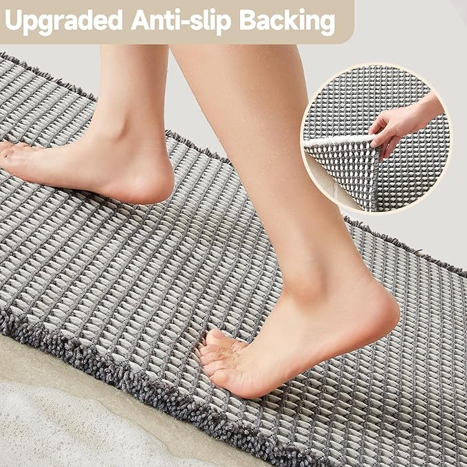 Waffle Runner Rug Bathroom, Long Boho Bathroom Rugs Non Slip Washable Super Absorbent Quick Dry Farmhouse Bath Decor, 72"x24" Grey and White