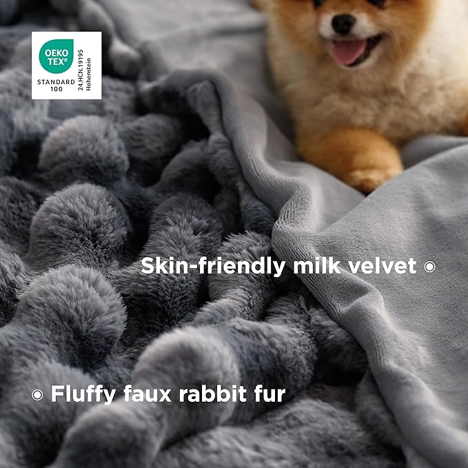 Bedsure GentleSoft Fluffy Faux Fur Throw Blanket, Fuzzy Soft Bubble Blanket for Couch, Faux Fur Decor for Home Bedroom Living Room, Thick Furry Cozy Gifts for Women, Tie-dye Grey, 50x60 Inch