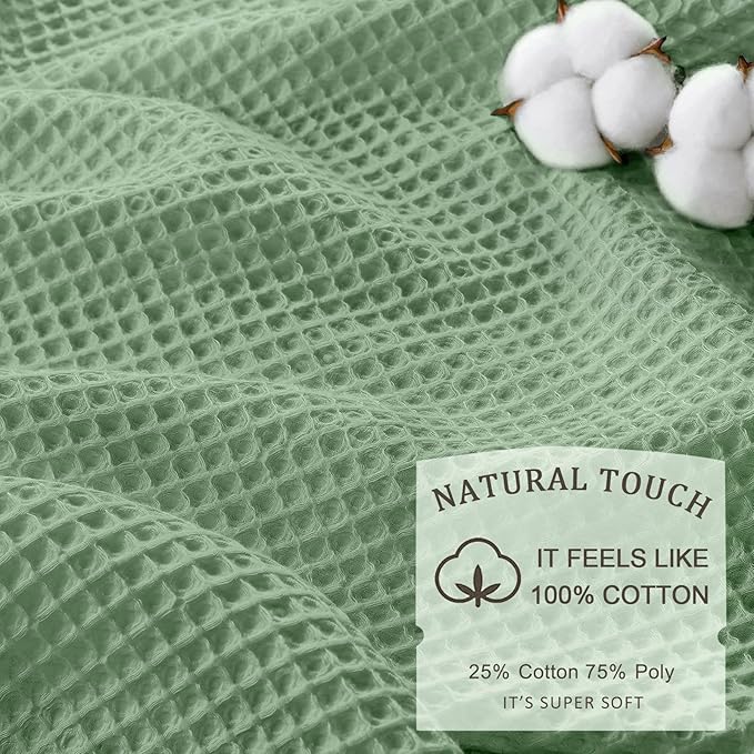 Extra Long Waffle Shower Curtain - Sage Green Cotton Texture Fabric Heavyweight Shower Curtain for Bathroom,72Wx84L