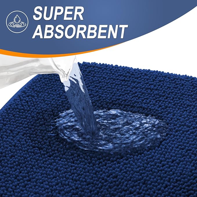 OLANLY Thick Memory Foam Bath Mat Rug 47x17, Extra Soft Absorbent Bathroom Rug, Quick Dry Bath Mats, Non-Slip, Machine Washable Carpet for Bathroom, Tub and Shower, Home Decor Accessories, Navy