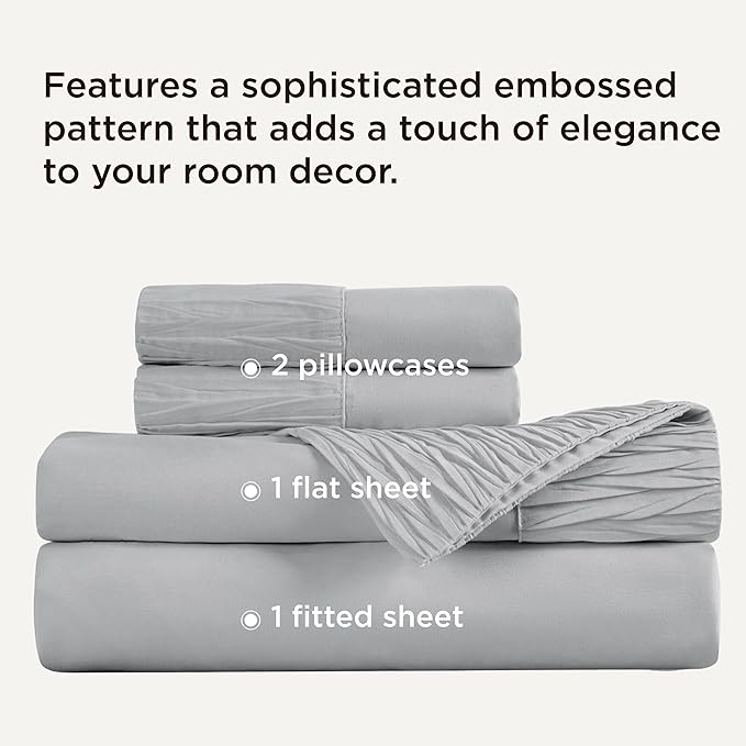 Bedsure King Size Sheets Set - 4 Pieces Soft King Sheets - Breathable & Cooling - Hotel Luxury - Easy Care Polyester Microfiber Bedding for Women, Men, Grey