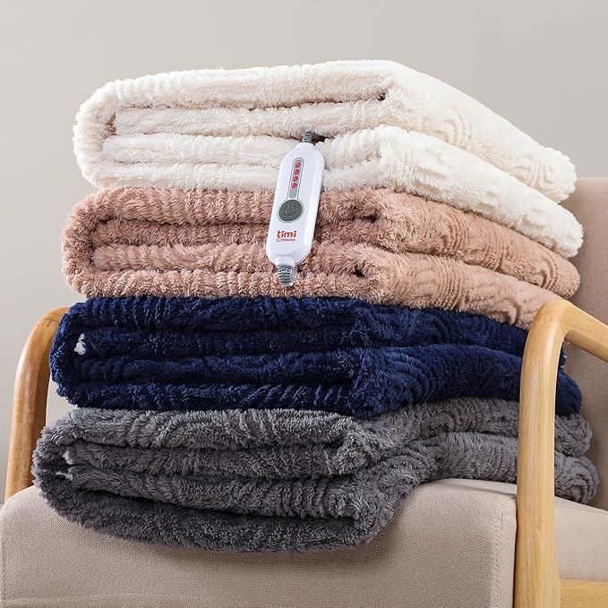 Heated Blanket King Size - 100"x90" Cozy Soft Jacquard Heating Blanket with 4 Heat Levels & 10 Hours Auto-Off, Jacquard Fleece, Overheating Protection, Warm Gifts, Brown